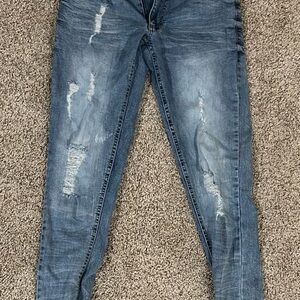 Tractr Blu Skinny Jean - Blue Ripped Wash w/ SPARK  logo detail